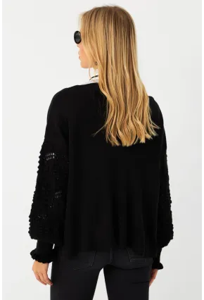 Kadın Siyah Kolları Örme Hırka MSE800