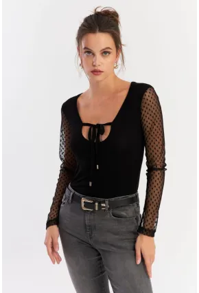 Kadın Siyah Kolları Tül Bluz EY2917