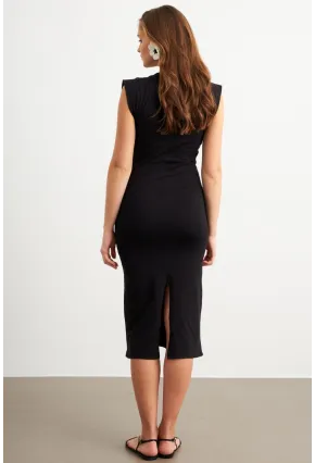 Kadın Siyah Kolsuz Basic Midi Elbise FLU7109