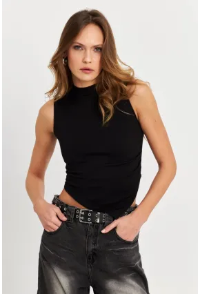 Kadın Siyah Kolsuz Crop Bluz ZH07