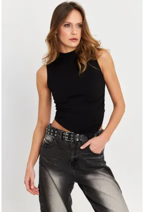 Kadın Siyah Kolsuz Crop Bluz ZH07