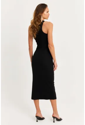 Kadın Siyah Kolsuz Kaşkorse Midi Elbise EY3049