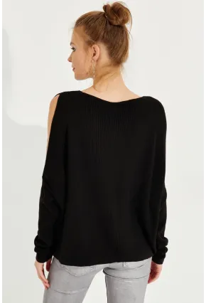 Kadın Siyah Kolu Yırtmaçlı Triko Bluz SMT221