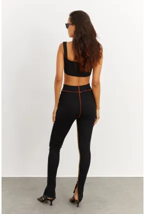 Kadın Siyah Kontrast Dikişli Kaşkorse Tayt B223