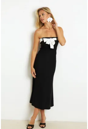 Kadın Siyah Kontrast Kemerli Maxi Elbise EY2826