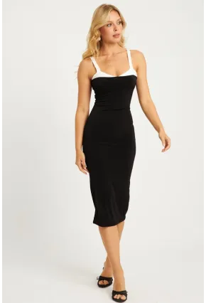 Kadın Siyah Kontrast Midi Elbise MEN2058