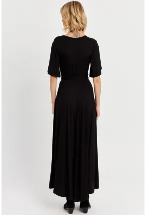 Kadın Siyah Kruvaze Bağlamalı Maxi Elbise EY3038