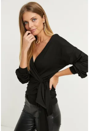 Kadın Siyah Kruvaze Bluz EY1050