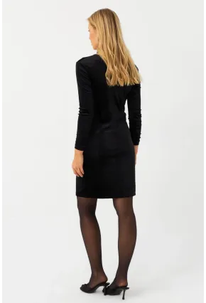 Kadın Siyah Kruvaze Kadife Midi Elbise QS293