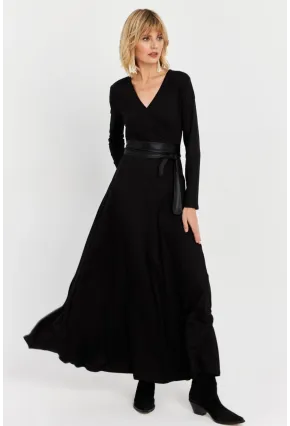 Kadın Siyah Kruvaze Maxi Elbise VTN3