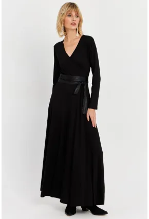 Kadın Siyah Kruvaze Maxi Elbise VTN3