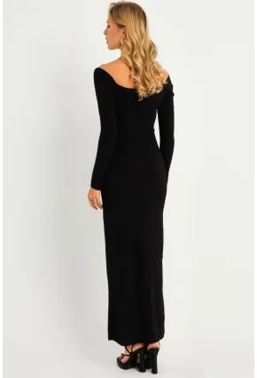 Kadın Siyah Kruvaze Midi Yılbaşı Elbise LİK04