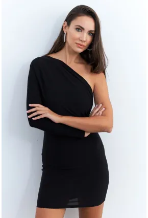 Kadın Siyah Kruvaze Tek Kol Mini Yılbaşı Elbise ELT4035
