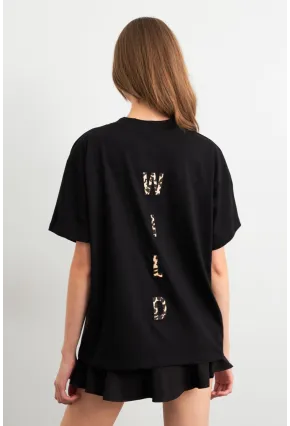 Kadın Siyah Leopar Baskılı T-Shirt RLO110