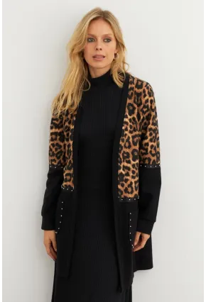 Kadın Siyah Leopar Bloklu Hırka MPK812