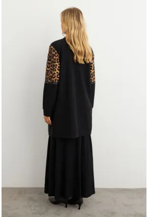 Kadın Siyah Leopar Bloklu Hırka MPK812