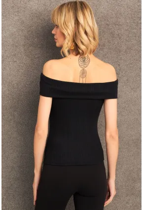 Kadın Siyah Madonna Yaka Bluz TF70