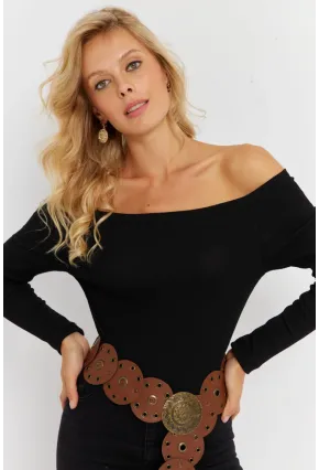 Kadın Siyah Madonna Yaka Kaşkorse Bluz EY2852