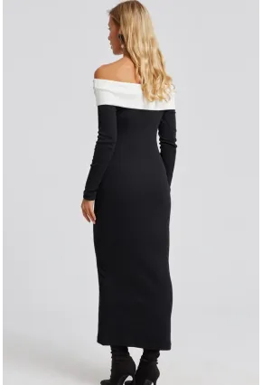 Kadın Siyah Madonna Yaka Maxi Elbise EY2696