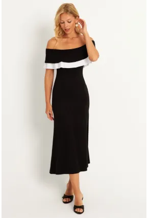 Kadın Siyah Madonna Yaka Midi Elbise EY2840