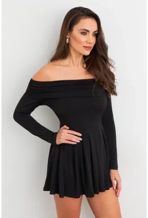 Kadın Siyah Madonna Yaka Midi Elbise MON1262