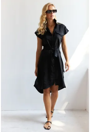 Kadın Siyah Midi Gömlek Elbise PP5509