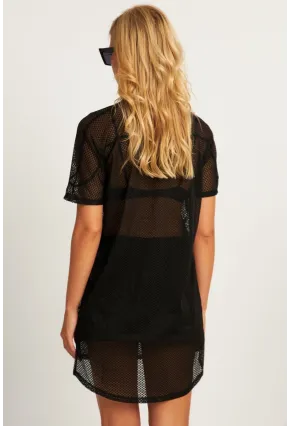 Kadın Siyah Mini File Baskılı Elbise TH1112