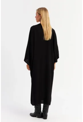 Kadın Siyah Nakışlı Cepli Maxi Elbise ALO13