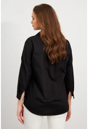 Kadın Siyah Nakışlı Gömlek DAF5017