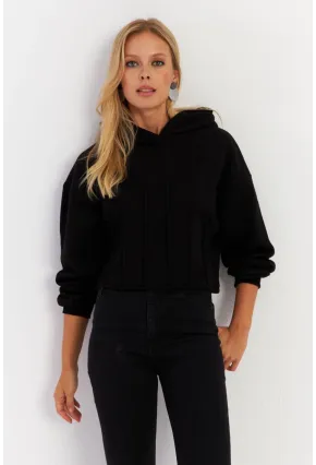 Kadın Siyah Nervüllü Üç İplik Sweatshirt TF13