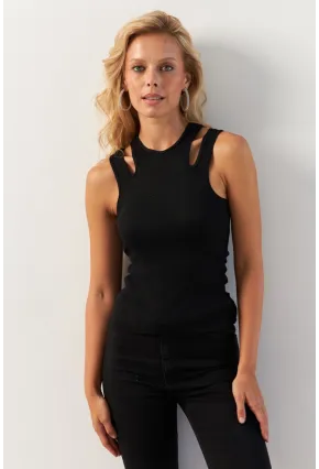 Kadın Siyah Omuz Pencereli Bluz MK20