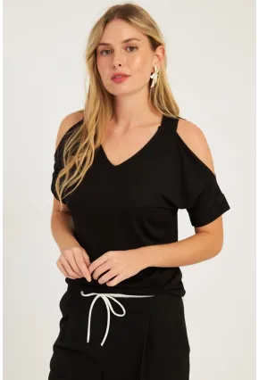 Kadın Siyah Omuzları Açık Bluz BR1329