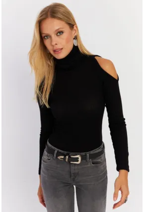 Kadın Siyah Omuzları Açık Kaşkorse Bluz HOR04