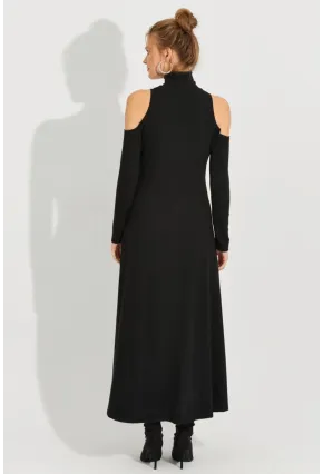 Kadın Siyah Omuzları Açık Maxi Elbise BK1712