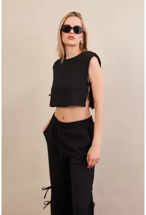 Kadın Siyah Omuzları Vatkalı Alt Üst Takım KED002