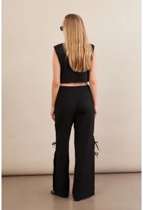 Kadın Siyah Omuzları Vatkalı Alt Üst Takım KED002