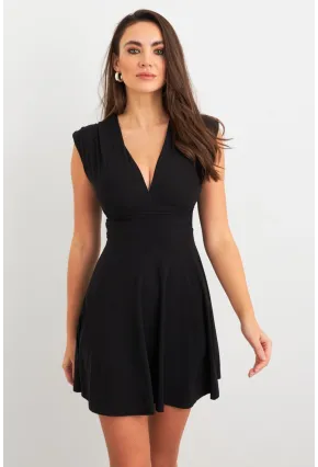 Kadın Siyah Omuzları Vatkalı Kruvaze Mini Elbise ELT3678