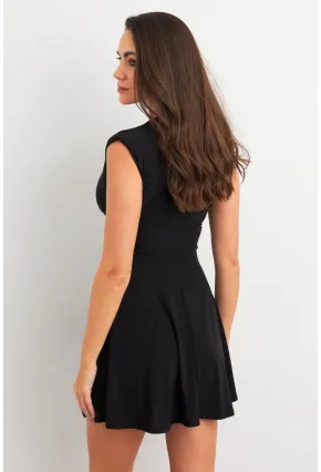 Kadın Siyah Omuzları Vatkalı Kruvaze Mini Elbise ELT3678