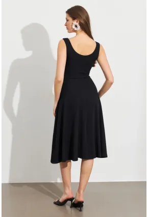 Kadın Siyah Ön Arka U Çan Etekli Midi Elbise DMR470
