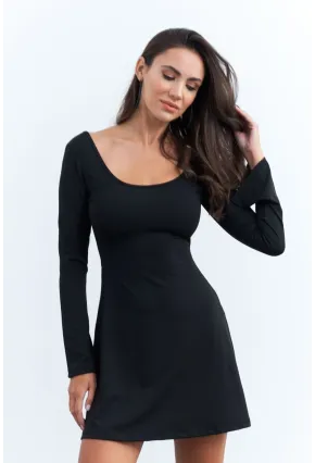 Kadın Siyah Ön Arka U Mini Elbise DMR400