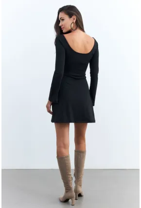 Kadın Siyah Ön Arka U Mini Elbise DMR400
