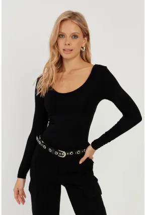 Kadın Siyah Ön Arka U Yaka Bluz LPP1265