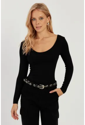 Kadın Siyah Ön Arka U Yaka Bluz LPP1265