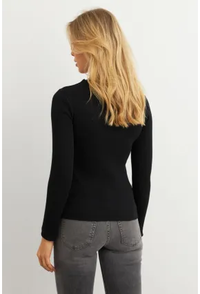 Kadın Siyah Önü Bağlamalı Kare Yaka Bluz EY3008