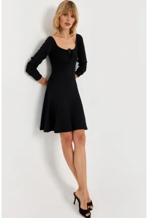 Kadın Siyah Önü Bağlamalı Mini Elbise TF59