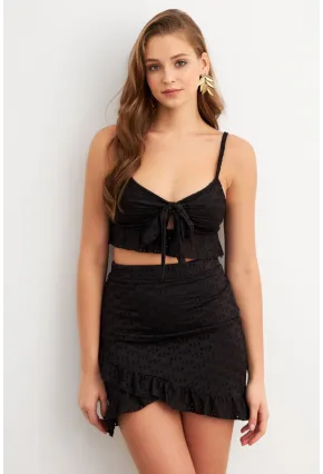 Kadın Siyah Önü Bağlamalı Mini Etekli Takım LİT1088