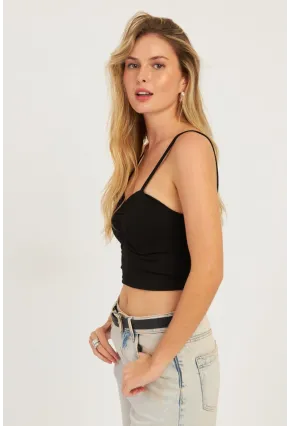 Kadın Siyah Önü Büzgülü Crop Bluz CG339