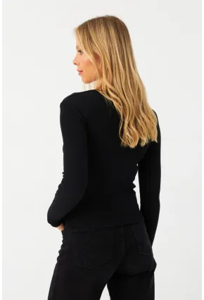 Kadın Siyah Önü Büzülebilir Kruvaze Kaşkorse Bluz EY2998