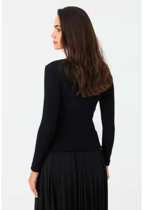 Kadın Siyah Önü Damla Kaşkorse Bluz EY2974