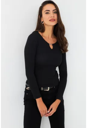 Kadın Siyah Önü Damla Kaşkorse Bluz GA100